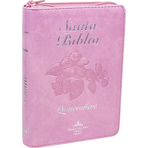 Biblia Quinceañera RVR60, Tapa en imitación cuero rosa noble, ziper, indice, con Concordancia y Fuente de Bendiciones. (Spanish Edition)