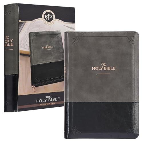 KJV Holy Bible Standard Size Faux Leather Red Letter Edition Thumb Index & Ribbon Marker, King James Version, Gray/Black, Zipper Closure