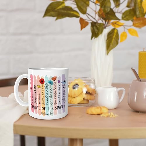 ▶ Taza de café cristiana con flores coloridas, regalos cristianos para la fe de las mujeres, regalos de verso de la Biblia, fruta del espíritu, taza de café de cerámica de 11 onzas