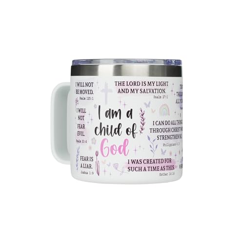 ▶ Vaso con texto en inglés "I Am A Child Of God", taza cristiana de viaje con versículo bíblico, regalo inspirador de cumpleaños, bautismo o fe católica para mujeres.