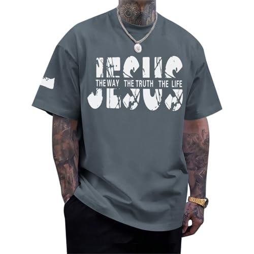 ▶ Camisas de fe cristiana de Jesús para hombres, religiosos, versículo bíblico, camisa inspiradora de gran tamaño, camisetas gráficas, Gris-oscuro, X-Large