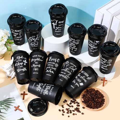▶ Regalos cristianos reutilizables para mujeres y hombres, versículo bíblico, vasos de plástico con tapas, tazas de café religiosas inspiradoras de 16 onzas, regalos cristianos para iglesia