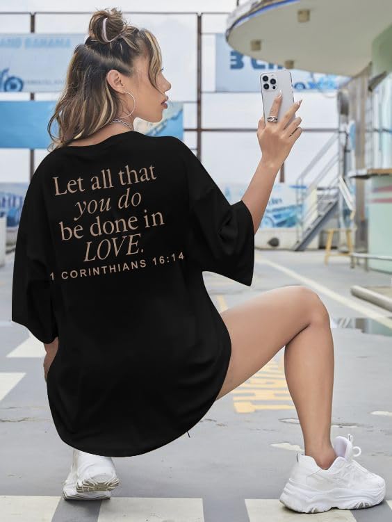 ▶Camisas cristianas para mujer, playera de gran tamaño, playera de religión, camisetas de fe religiosa, camisetas de manga corta con gráficos inspiradores, Negro -, Small