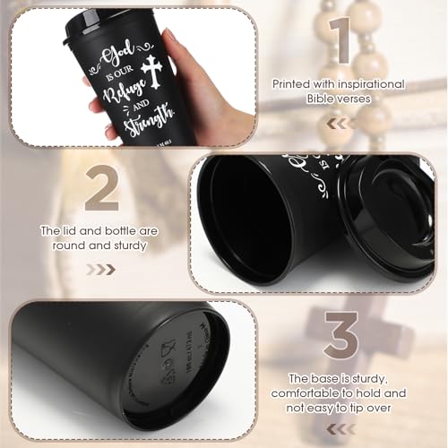 ▶ Regalos cristianos reutilizables para mujeres y hombres, versículo bíblico, vasos de plástico con tapas, tazas de café religiosas inspiradoras de 16 onzas, regalos cristianos para iglesia