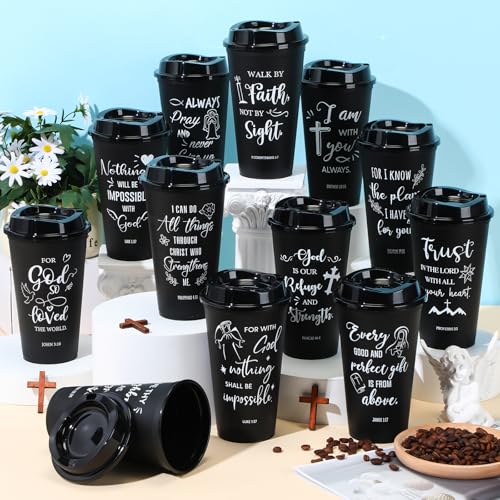 ▶ Regalos cristianos reutilizables para mujeres y hombres, versículo bíblico, vasos de plástico con tapas, tazas de café religiosas inspiradoras de 16 onzas, regalos cristianos para iglesia