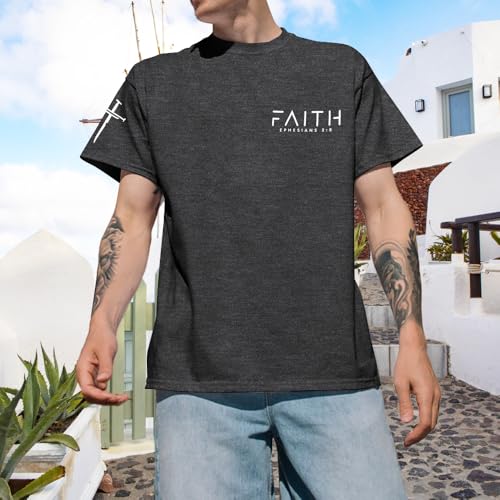▶ Camisas cristianas para hombres: camisetas estampadas con cruz de fe, regalos cristianos para hombres, camisas de Jesús, camisetas de la Santa Biblia, Gris oscuro, X-Large