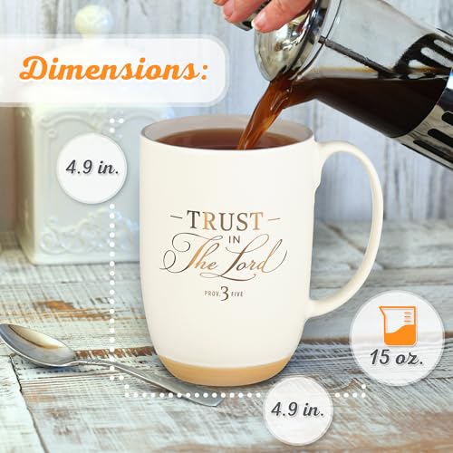 ▶ Taza de cerámica para café y té con texto en inglés "Christian Art Gifts - Taza inspiradora para mujeres y hombres: Trust in the Lord - Prov. 3:5 sin plomo con base de arcilla y