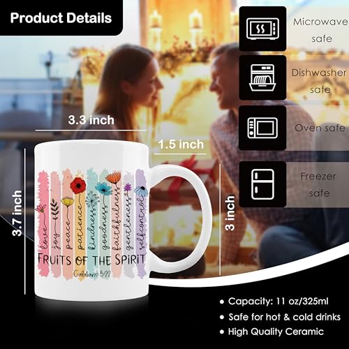 ▶ Taza de café cristiana con flores coloridas, regalos cristianos para la fe de las mujeres, regalos de verso de la Biblia, fruta del espíritu, taza de café de cerámica de 11 onzas