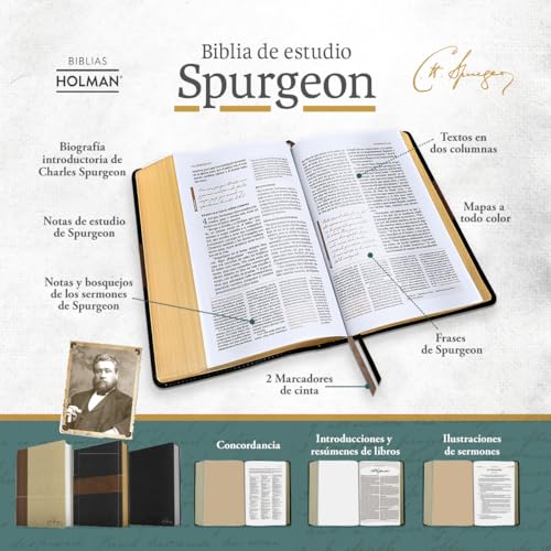 RVR 1960 Biblia de estudio Spurgeon, negro piel genuina