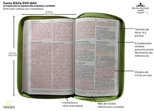 Biblia Reina Valera 1960 letra grande. Símil piel verde con cremallera