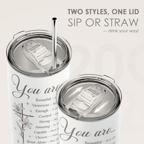 ▶ Vaso cristiano de 20 onzas, taza de viaje de acero inoxidable con tapa, taza de café con aislamiento, regalos cristianos para mujeres, niñas, amigos, hermanas en cumpleaños, Navidad