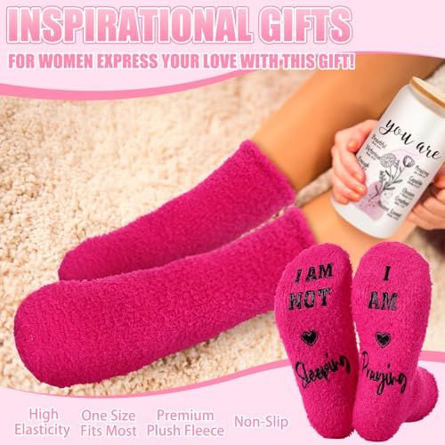 ▶  Juego de 6 piezas de regalo cristiano para mujer, incluye café de 16 onzas, taza de vidrio con tapa, bolsa de lona, calcetines cálidos, pulsera y tarjeta de felicitación, regalos religiosos