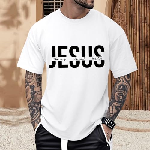 Christian Jesus - Camisetas cristianas para hombre - playera de moda de verano casual con estampado | Uso diario, Blanco, Large