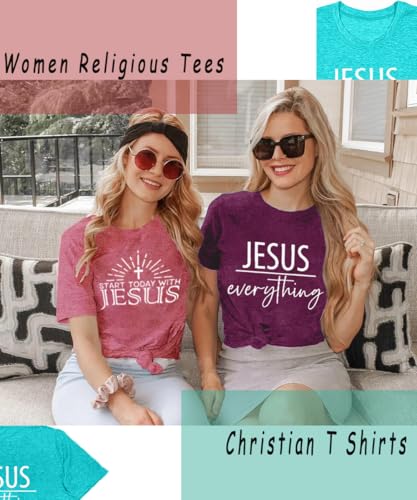 ▶ Camisetas con estampado de Jesús para mujer, con versículo bíblico, con citas religiosas, manga corta, con texto en inglés "Jesús y devoto", Verde menta-evertything, Small