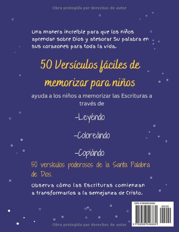 50 Versículos fáciles de memorizar para niños: Léalos, coloréelos y cópielos: Un libro de actividades cristianas | Tamaño completo: 8.5"x11" | 6-11 años (Spanish Edition)