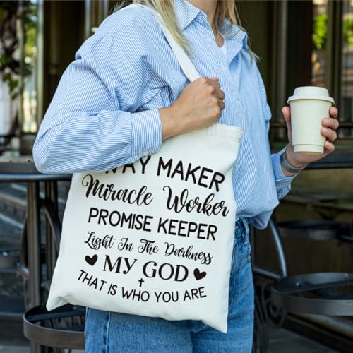 Bolsa de lona para mujer, bolsa de mano con versículo de la Biblia, Way Maker Miracle Worker Promise Keeper Light In The Darkness My God This Is Who You Are, bolsa de lona reutilizable para hombro