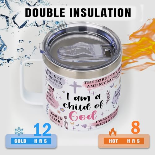 ▶ Vaso con texto en inglés "I Am A Child Of God", taza cristiana de viaje con versículo bíblico, regalo inspirador de cumpleaños, bautismo o fe católica para mujeres.