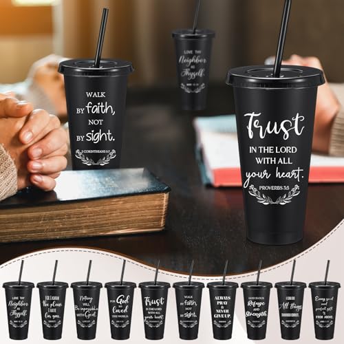 ▶ Vasos de regalo cristianos de Navidad a granel de 24 onzas con tapa con popote, tarjeta de escritura, regalo de agradecimiento para empleados, taza religiosa para profesores, enfermeras