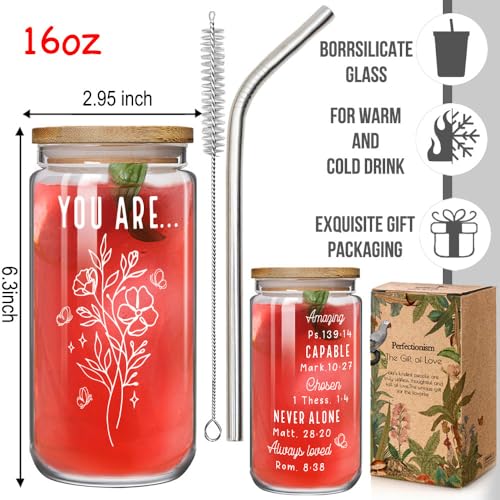 ▶Taza cristiana de vidrio con tapa de bambú, regalos cristianos para la fe de las mujeres, regalo bíblico para el día de la madre, regalos religiosos, regalo inspirador de aliento
