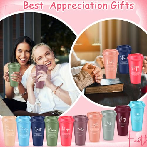 ▶ 40 tazas de café de plástico con versículo bíblico con tapas, vasos de plástico religioso reutilizables de 16 onzas, regalos de agradecimiento de la iglesia cristiana para empleados
