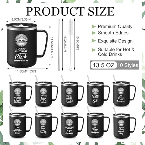 ▶ Juego de 10 vasos de regalo cristiano con versículo bíblico a granel, 17 onzas, tazas de café cristianas con tapa y pajita, vasos religiosos de Jesús para iglesia, domingo, escuela, regalos