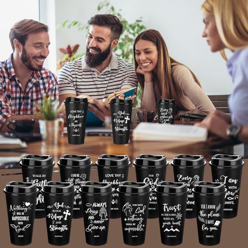 ▶ Regalos cristianos reutilizables para mujeres y hombres, versículo bíblico, vasos de plástico con tapas, tazas de café religiosas inspiradoras de 16 onzas, regalos cristianos para iglesia