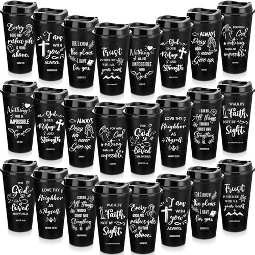 ▶ Regalos cristianos reutilizables para mujeres y hombres, versículo bíblico, vasos de plástico con tapas, tazas de café religiosas inspiradoras de 16 onzas, regalos cristianos para iglesia
