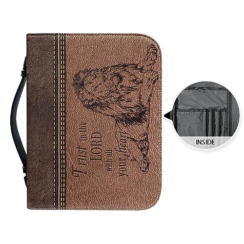 Dajingkj - Funda de piel para la Biblia para mujeres y hombres, tamaño grande, tamaño XL, organizador de transporte, bolsa de iglesia, bolsa con asa, Versículo bíblico con león, M