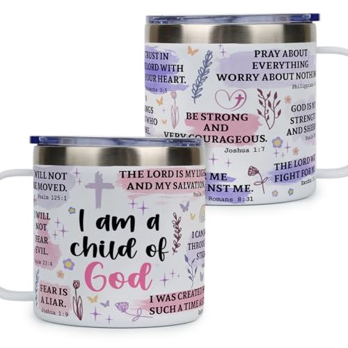 ▶ Vaso con texto en inglés "I Am A Child Of God", taza cristiana de viaje con versículo bíblico, regalo inspirador de cumpleaños, bautismo o fe católica para mujeres.