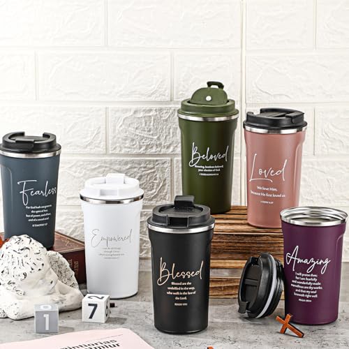 ▶ 6 piezas de regalos cristianos inspiradores para hombres y mujeres, 17 onzas con versículos de la Biblia, frascos de café, vaso a granel para el día del abuelo, regalo para reconocimiento