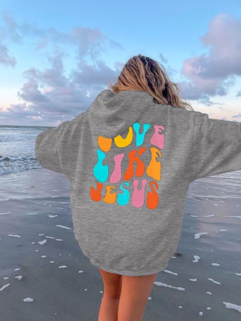 Camisetas cristianas con capucha para mujer, diseño de Jesús, diseño de Dios religioso, con capucha, Gris, S