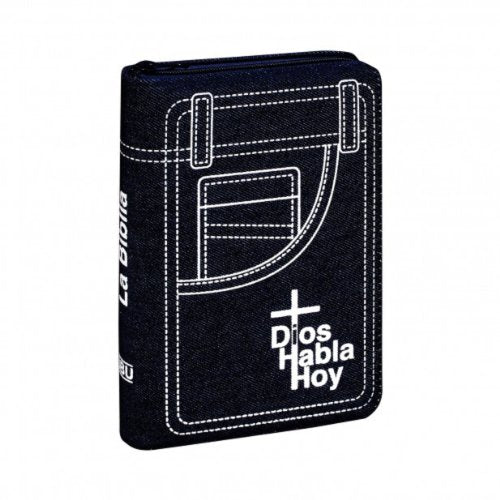 Holy Bible: Dios habla hoy Denim Bible with Deuterocanonical Books in Catholic Order, Zipper, White Stich