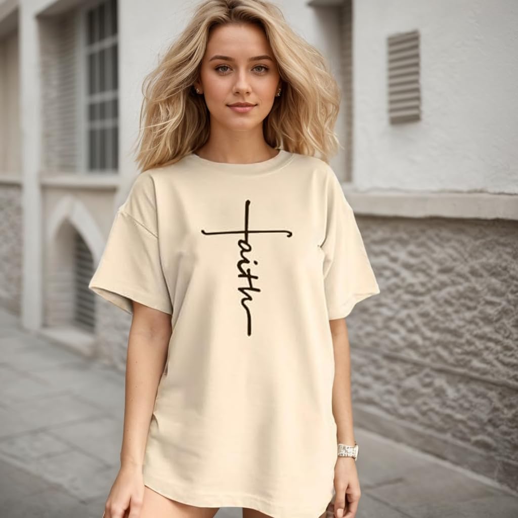▶Camisetas cristianas de gran tamaño para mujer, diseño de Dios está dentro de ella, camisetas de fe de Jesús, versículo bíblico inspirador, Albaricoque1, Small