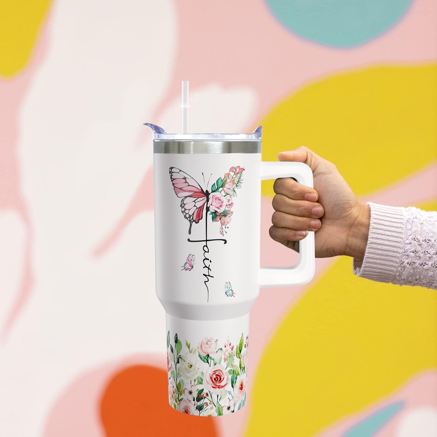 ▶  Regalos cristianos para mujeres, regalos religiosos, regalo alentador de inspiración para mujeres mayores, vasos cristianos de 40 onzas con asa y tapa, taza de café de viaje cristiano