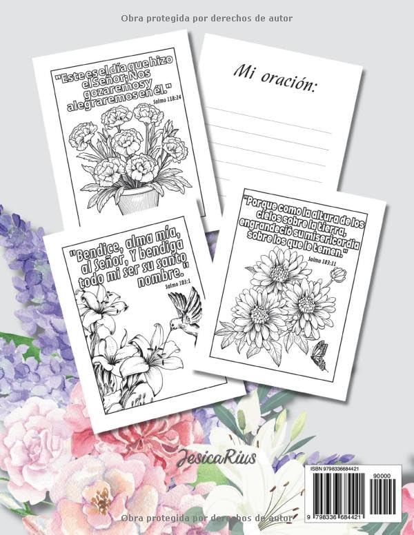 Libro de Salmos para Colorear: Libro de Salmos en español Letra Grande. 50 Diseños Florales. Libro de Colorear para Adultos con Demencia o Alzheimer. (Spanish Edition)