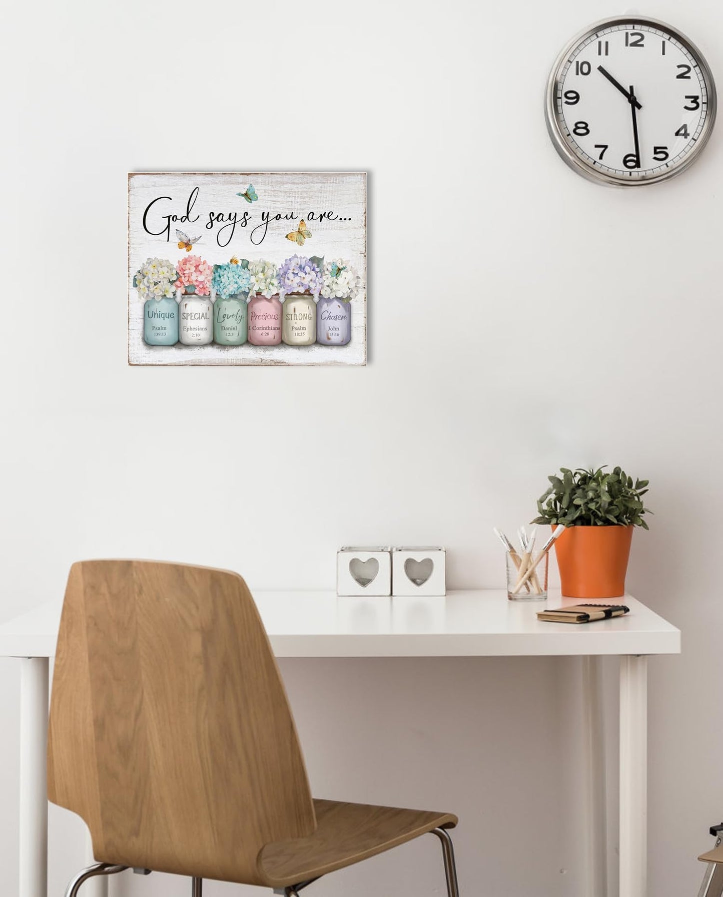 ▶ Arte de pared inspirador versículo bíblico: Dios dice que eres refranes de pared, flores en frasco de masón, impresión cristiana, citas, póster para mujeres, niñas, decoración de recámara, 12 x 15