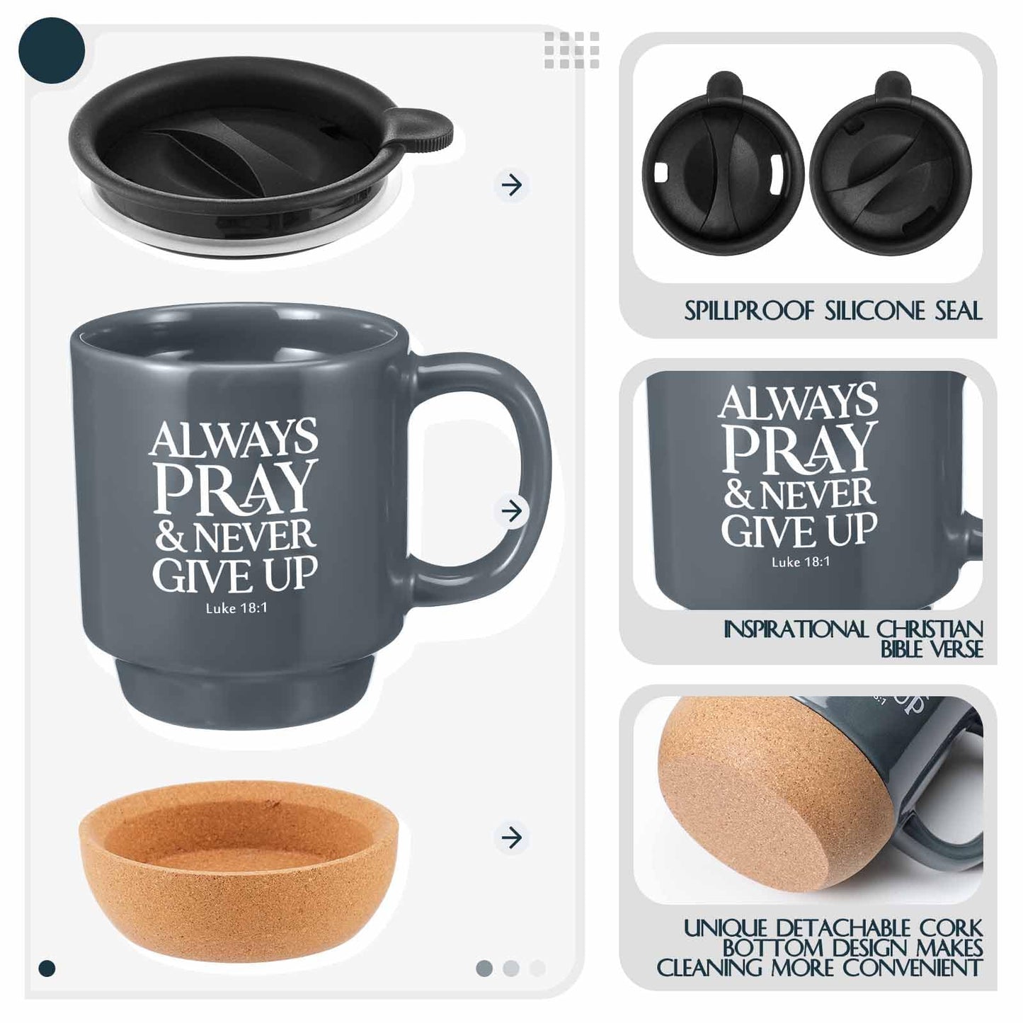 ▶ 4 tazas de café cristianas para pastor, regalo de agradecimiento para iglesia, mujeres y hombres, versos bíblicos a granel, taza inspiradora religiosa con parte inferior de corcho, para