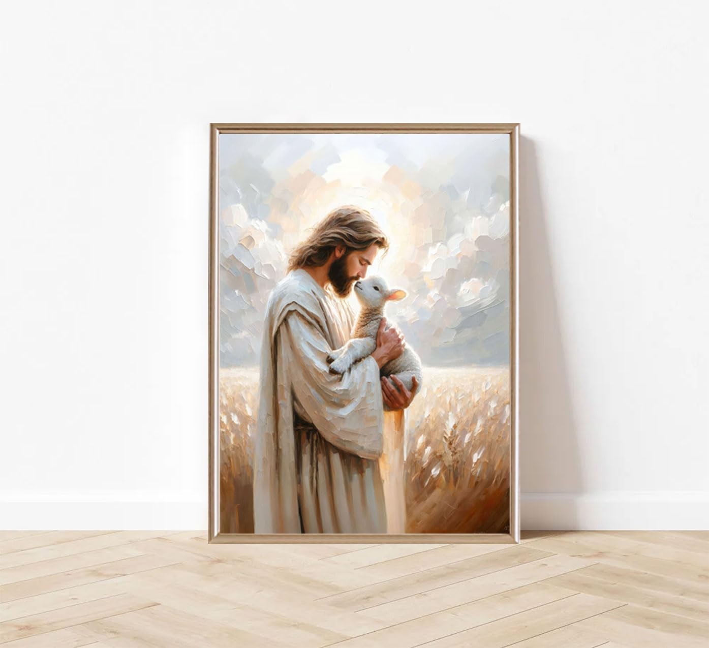 ▶Lona decorativo para pared con diseño de ovejas, Jesucristo, el buen pastor, pintura religiosa cristiana, póster para iglesia, sala de estar, recámara, decoración del hogar, 24 x 36
