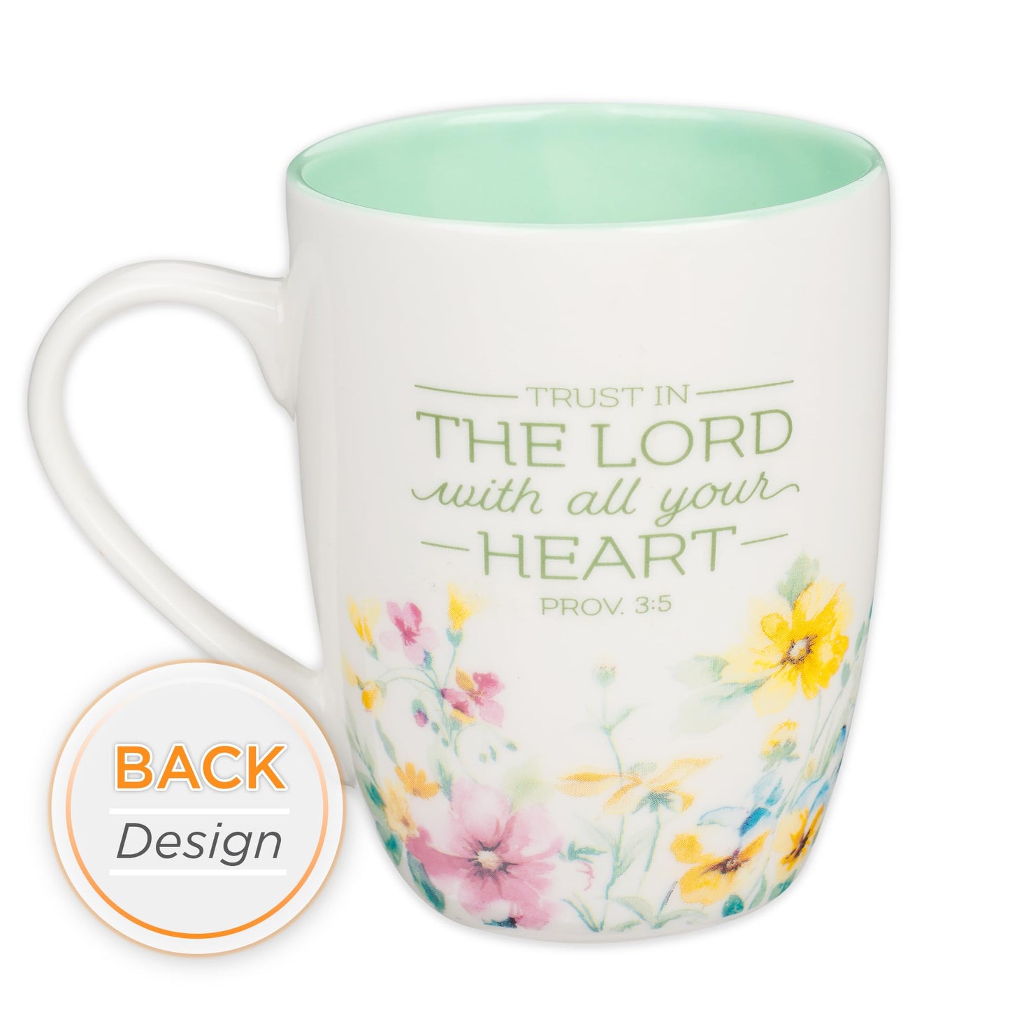 ▶ Taza inspiradora de cerámica para las escrituras de café y té para mujer: verso bíblico de confianza en el Señor, apto para microondas y lavaplatos, sin plomo, multicolor floral,
