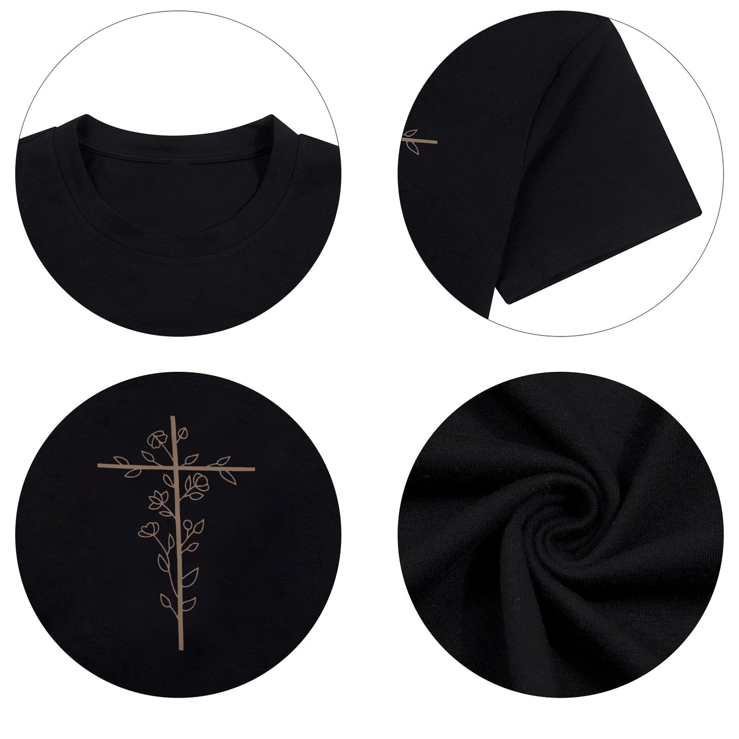 ▶Camisas cristianas para mujer, playera de gran tamaño, playera de religión, camisetas de fe religiosa, camisetas de manga corta con gráficos inspiradores, Negro -, Small