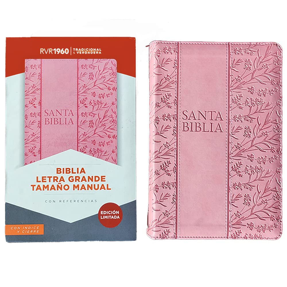 Santa Biblia Reina Valera 1960 Letra Grande tamano manual con Cierre Indice color Rosado Floral/ Spanish Holy Bible RVR 1960. Handy Size, Large Print, Zipper, Pink