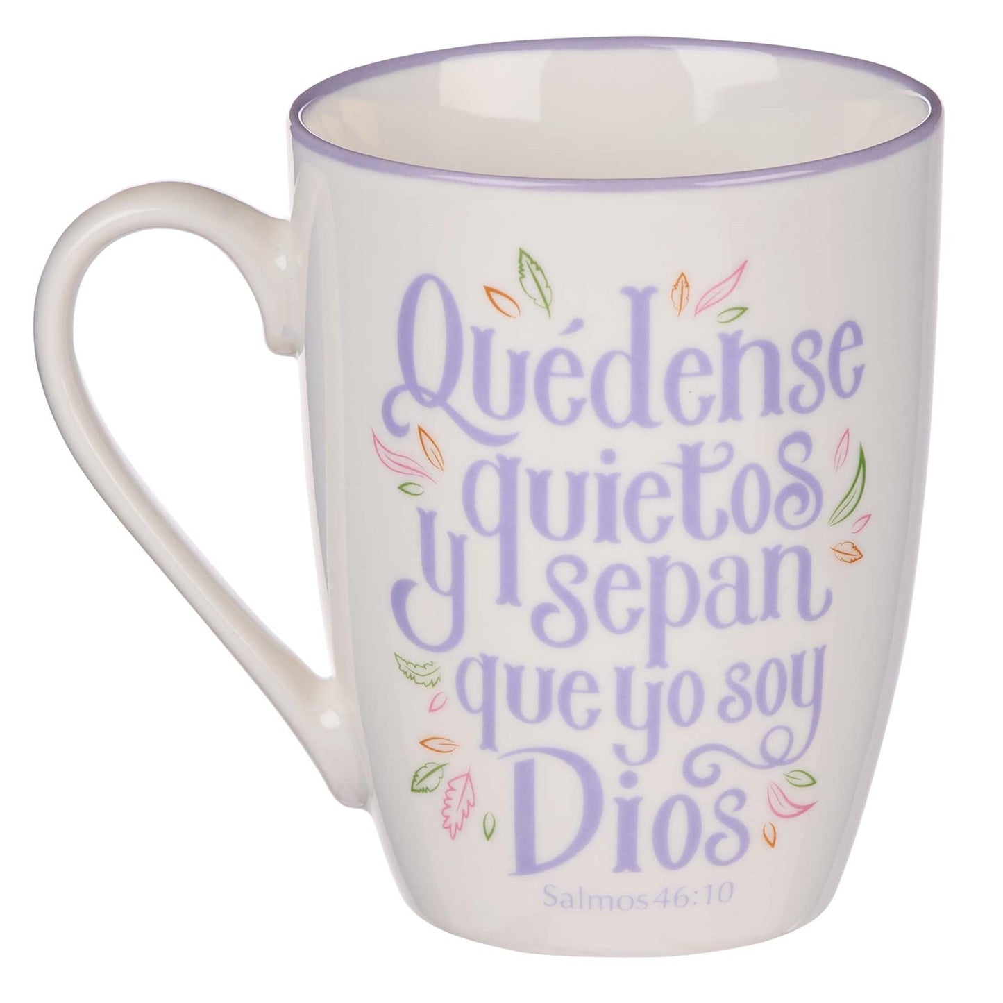 ▶ Taza de Café de Cerámica Con Borde Lila - 12 oz Taza de Café y Té Inspiradora Segura Para Microondas y lavaplatos Con Versículo Bíblico: Quédense Quietos y Sepan - Salmo 46:10