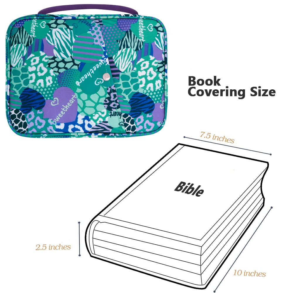 QTKJ Fundas de la Biblia de Corazón Azul para Mujer con Asa de Transporte, Funda de Libro con Bolsillo con Cremallera Cubierta de la Biblia para Mamá, Damas Adolescentes, Niñas y Patrón Floral