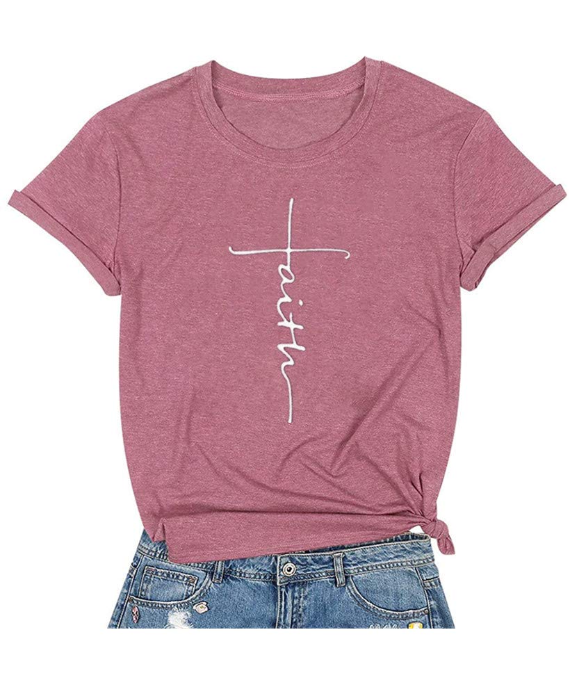▶ Camiseta de fe para Mujer, Camisa inspiradora Cristiana, Camiseta de Verano con gráficos Casuales para Regalo religioso, Rosado, XXL