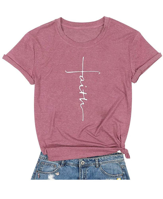 ▶ Camiseta de fe para Mujer, Camisa inspiradora Cristiana, Camiseta de Verano con gráficos Casuales para Regalo religioso, Rosado, XXL