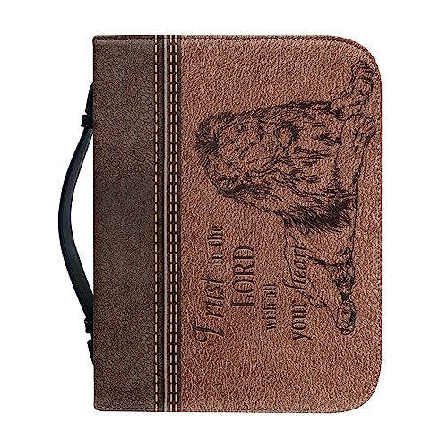 Dajingkj - Funda de piel para la Biblia para mujeres y hombres, tamaño grande, tamaño XL, organizador de transporte, bolsa de iglesia, bolsa con asa, Versículo bíblico con león, M