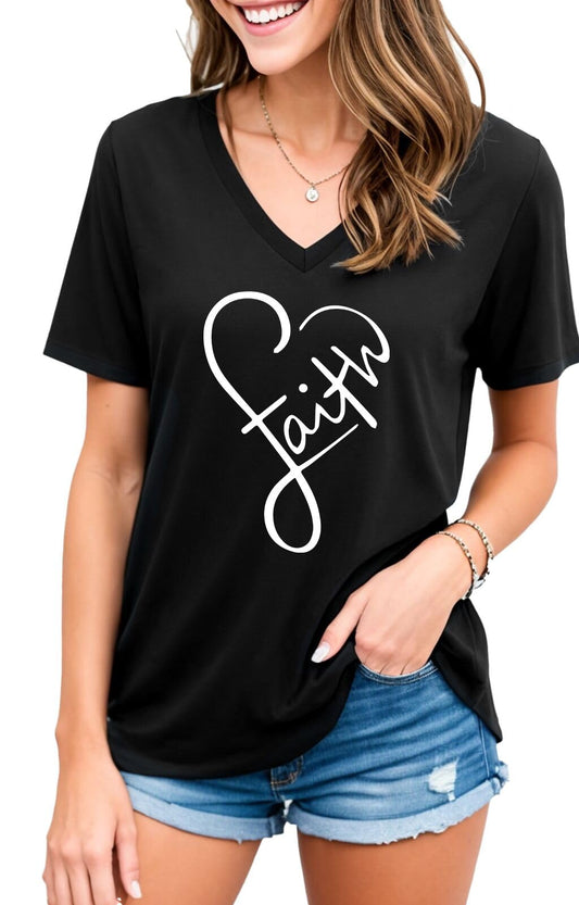 ▶ Mom's care Camisetas de fe Cruzada para Mujer, con Cuello en V, con Estampado de Letras, Playera Cristiana, Negro V, Small