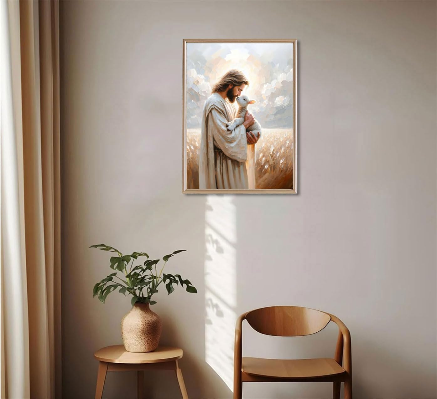 ▶Lona decorativo para pared con diseño de ovejas, Jesucristo, el buen pastor, pintura religiosa cristiana, póster para iglesia, sala de estar, recámara, decoración del hogar, 24 x 36