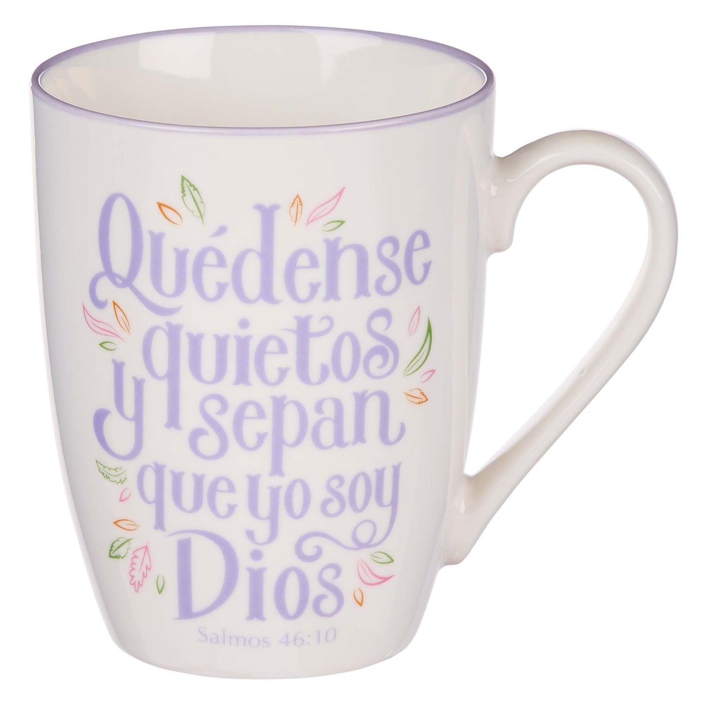 ▶ Taza de Café de Cerámica Con Borde Lila - 12 oz Taza de Café y Té Inspiradora Segura Para Microondas y lavaplatos Con Versículo Bíblico: Quédense Quietos y Sepan - Salmo 46:10