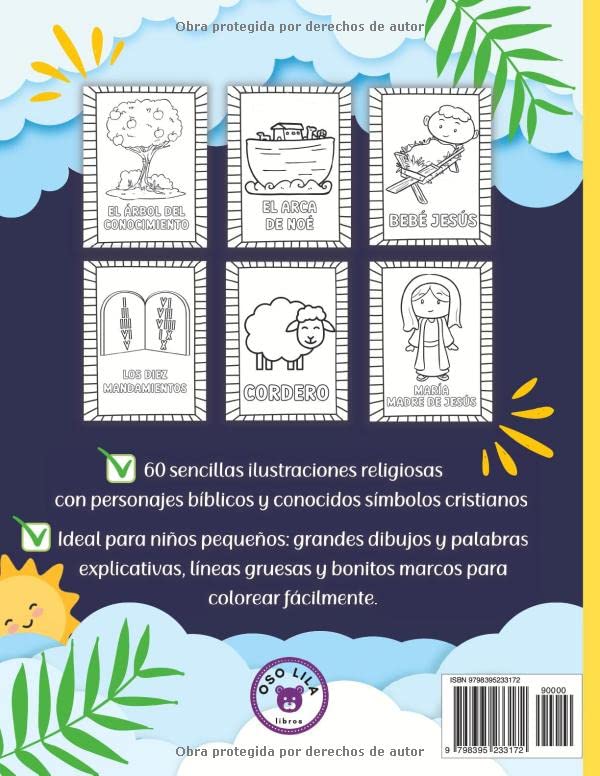 Mi Primera Biblia Libro de Colorear para Niños: 60 ilustraciones cristianas grandes y sencillas con personajes de historias bíblicas y símbolos ... pequeños a partir de 2 años (Spanish Edition)